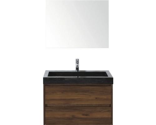 Ensemble de meubles-lavabos avec miroir, lavabo en pierre, meuble bas avec deux tiroirs