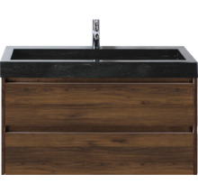 Meuble sous-lavabo avec lavabo noir et deux tiroirs