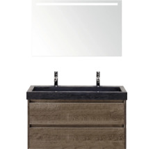 Ensemble de lavabo avec miroir et meuble bas en bois