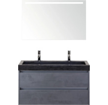 Meuble-lavabo avec deux tiroirs, vasque à poser et miroir avec éclairage