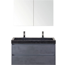 Meuble-lavabo avec double vasque, meuble bas et armoire de toilette