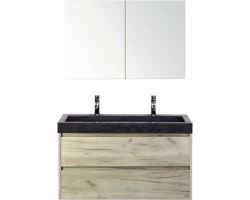 Ensemble de meubles de salle de bains avec lavabo, meuble sous-lavabo et armoire de toilette