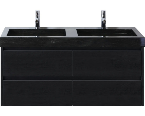 Meuble sous-lavabo avec deux lavabos et quatre tiroirs