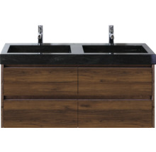 Meuble-lavabo avec deux lavabos, robinetterie et armoires en bois