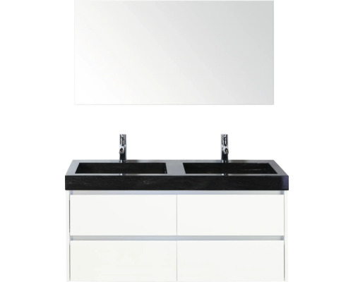 Meuble-lavabo avec deux vasques, miroir et meuble bas