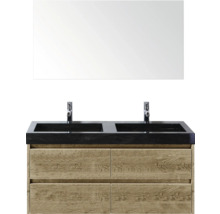 Meuble-lavabo avec deux vasques, miroir et meuble bas en bois pour la salle de bain