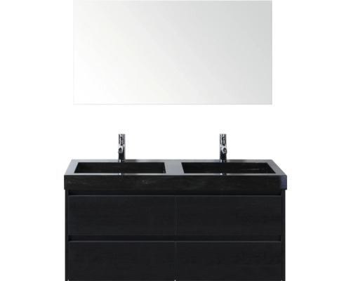 Meuble-lavabo avec deux lavabos, meuble sous-vasque et miroir