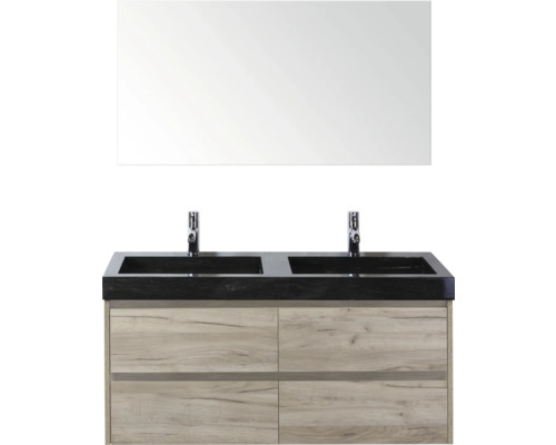 Meuble-lavabo double avec miroir et meuble bas pour la salle de bain