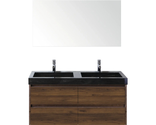 Meuble-lavabo double avec miroir, meuble bas en bois