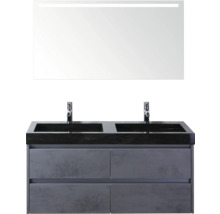 Double vasque avec meuble sous-vasque et miroir éclairé pour la salle de bain