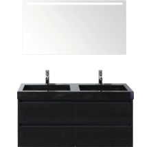 Ensemble de salle de bains avec double vasque, meuble sous-vasque et miroir avec éclairage