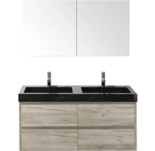 Badezimmermöbelset mit Doppelwaschbecken, Spiegelschrank und Holzunterschrank