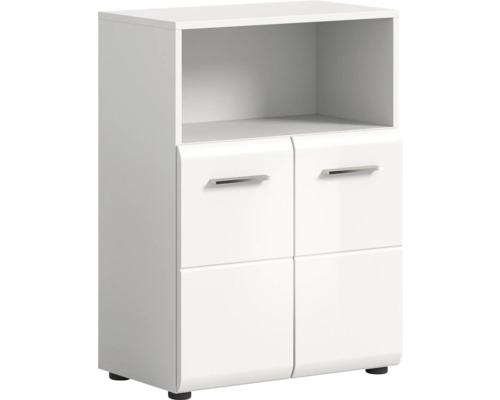Armoire Xonox.home Ice lxhxp 60x80x30 cm couleur de façade blanc haute brillance Buffet blanc avec compartiment ouvert et quatre tiroirs