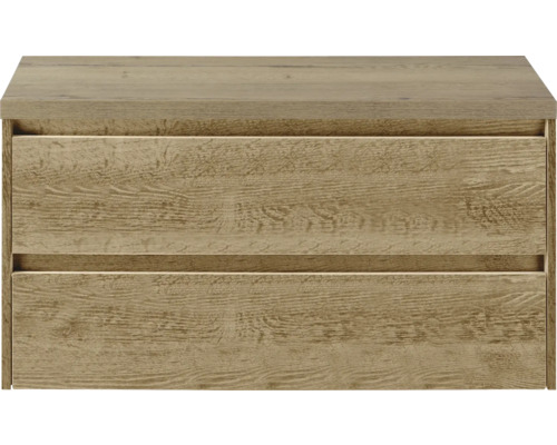 Meuble sous lavabo Sanox Dante lxhxp 100 x 54 x 45 cm couleur de façade chêne naturel Meuble sous-vasque avec deux tiroirs