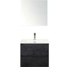 Combinaison de lavabo avec miroir, lavabo, robinetterie et meuble sous-vasque avec deux tiroirs