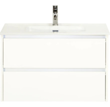 Meuble-lavabo blanc avec deux tiroirs et robinetterie