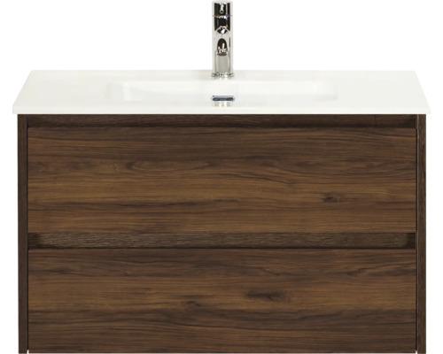 Meuble sous-vasque avec deux tiroirs, lavabo et robinet