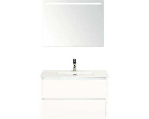 Ensemble de meubles de salle de bains Sanox Dante lxhxp 81 cm x 170 cm x 46 cm couleur de façade blanc haute brillance Meuble-lavabo avec deux tiroirs, lavabo et miroir lumineux