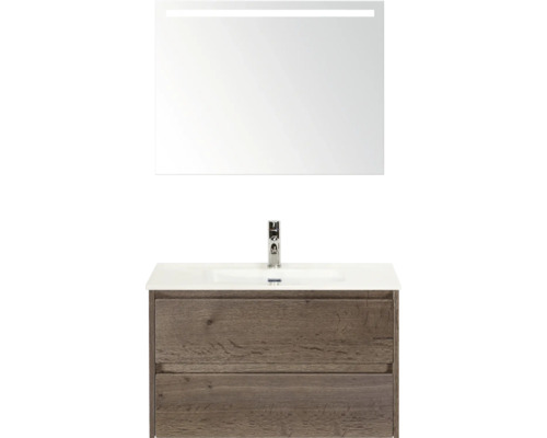 Sanox Badmöbel-Set Dante BxHxT 81 cm x 170 cm x 46 cm Frontfarbe tabacco Waschtischkombination mit Spiegel und Unterschrank