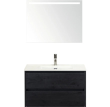 Meuble-lavabo avec meuble sous-vasque, lavabo et miroir avec éclairage