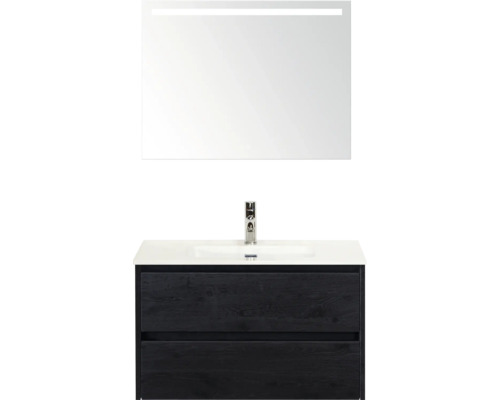 Meuble-lavabo avec meuble sous-vasque, lavabo et miroir avec éclairage