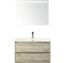 Meuble-lavabo avec meuble bas et miroir avec éclairage