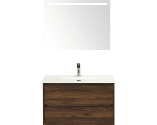 Ensemble de meubles de salle de bains avec meuble sous-lavabo, lavabo et miroir avec éclairage