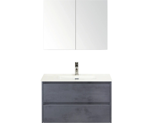 Waschtischunterschrank mit Waschbecken und Spiegelschrank für das Badezimmer.