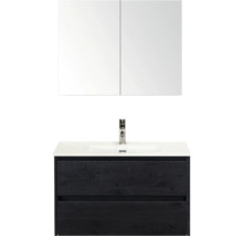 Ensemble de meubles de salle de bains avec lavabo, meuble sous-vasque avec deux tiroirs et armoire de toilette