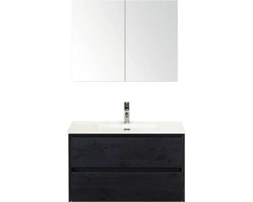 Ensemble de meubles de salle de bains avec lavabo, meuble sous-vasque avec deux tiroirs et armoire de toilette