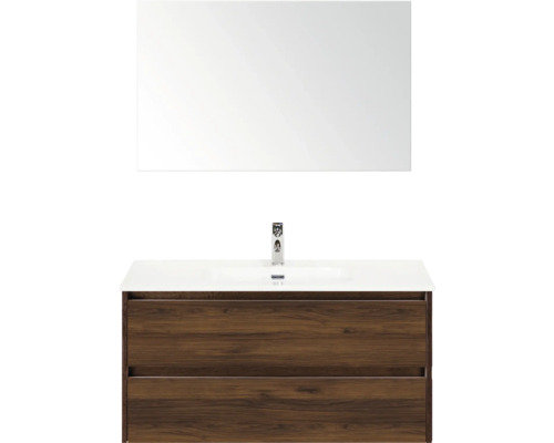 Waschtischkombination mit Spiegel, Armatur und Unterschrank mit Schubladen