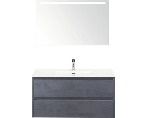 Waschtisch mit Unterschrank, Spiegel und Armatur