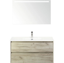 Meuble-lavabo avec deux tiroirs, lavabo et miroir avec éclairage