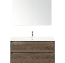 Ensemble meuble-lavabo avec armoire de toilette à miroir et deux tiroirs aspect bois