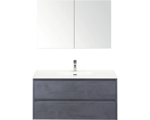 Waschtisch mit Waschbecken, Armatur und Spiegelschrank