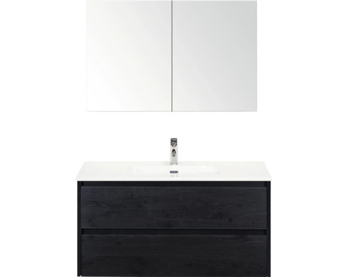 Meuble sous-lavabo avec deux tiroirs, lavabo et armoire de toilette