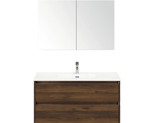 Meuble-lavabo avec armoire de toilette à miroir et décor en bois