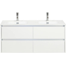 Meuble-lavabo blanc avec deux lavabos et quatre tiroirs