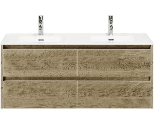 Meuble sous-lavabo avec quatre tiroirs et deux lavabos