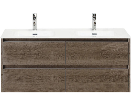 Meuble-lavabo avec deux lavabos et quatre tiroirs