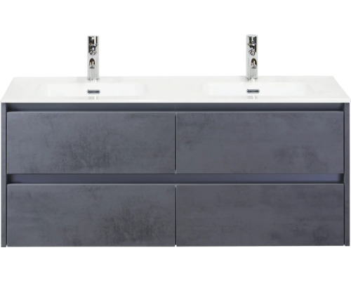 Meuble sous-lavabo avec quatre tiroirs et deux vasques