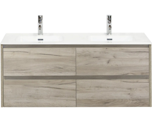 Meuble sous-lavabo avec quatre tiroirs et deux lavabos