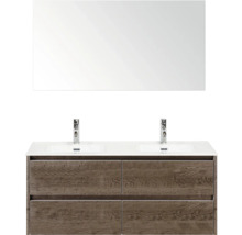 Meuble-lavabo avec miroir, double vasque et décor en bois