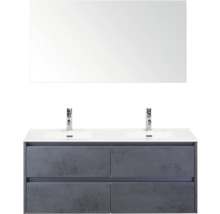 Meuble-lavabo avec double vasque, robinetterie et miroir