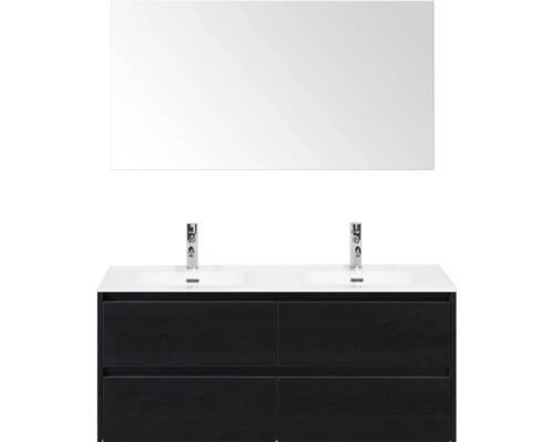 Ensemble de meubles de salle de bains avec double vasque, miroir et meuble sous-vasque