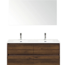 Meuble double vasque avec miroir, meuble bas avec tiroirs et deux robinets