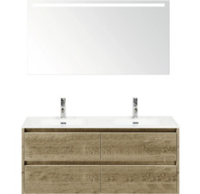 Meuble-lavabo de salle de bain avec miroir et aspect bois