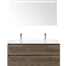 Ensemble de meubles de salle de bains avec meuble-lavabo, deux vasques et miroir lumineux