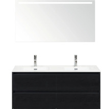 Ensemble de salle de bains avec double vasque, meuble sous-vasque avec tiroirs et miroir avec éclairage