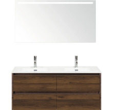 Ensemble de meubles-lavabos avec deux lavabos, meuble sous-vasque et miroir avec éclairage